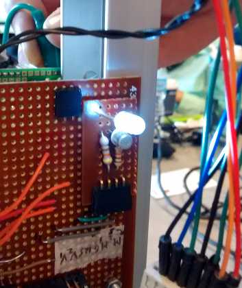 Modular LED circuit board mounted on another board on the robot.